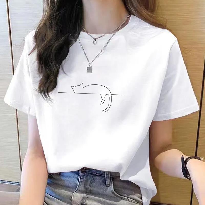 Women's 90s Trend Casual Cat Print Short Sleeve T-Shirt