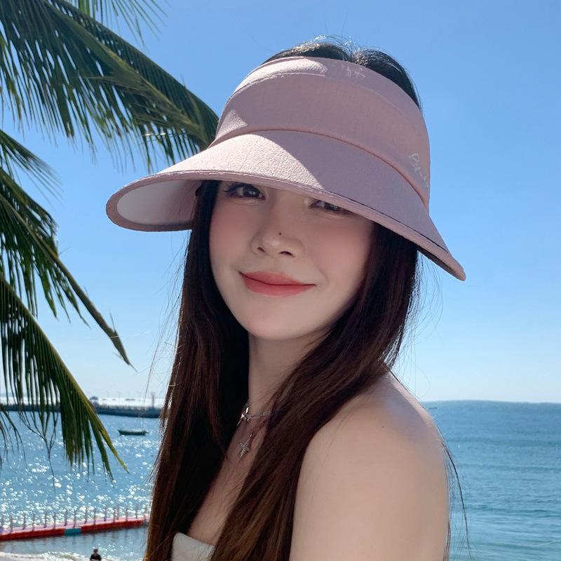 Summer New Hat Women's Outdoor Sports Sunscreen Empty Top Hat Big Edge Sun Hat Solid Color Versatile Sun Hat