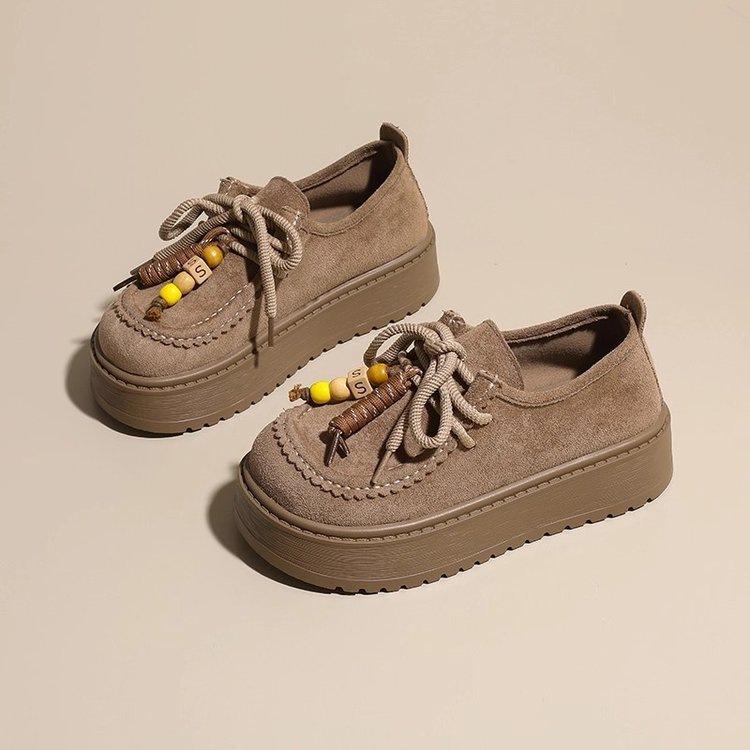 Popular Retro Tassel-wearing Beaded Loafers for Women's Autumn 2025 New Comfortable, Soft, Thick-soled Heightening Casual Shoes