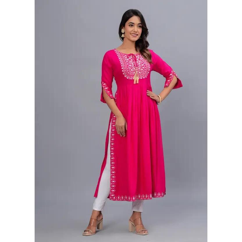 Women Embroidered Rayon Ethnic Kurta Party Wear Bollywood Top Tunic Kurti Dress VF-20205