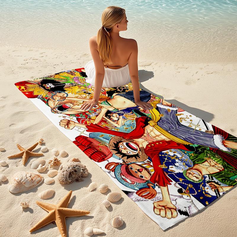 Classic Japanese element cartoon ONE PIECE Monkey D. Luffy beach towel outdoor camping vacation swimming beach towel outdoor absorbent bath towel Y5