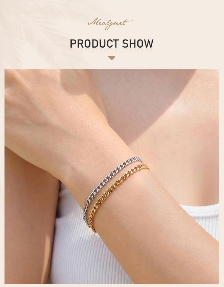Minimalist Silver Color Link Bracelet for Women Stainless Steel Cuban Chain Bracelet Stackable Wrist Jewelry Waterproof