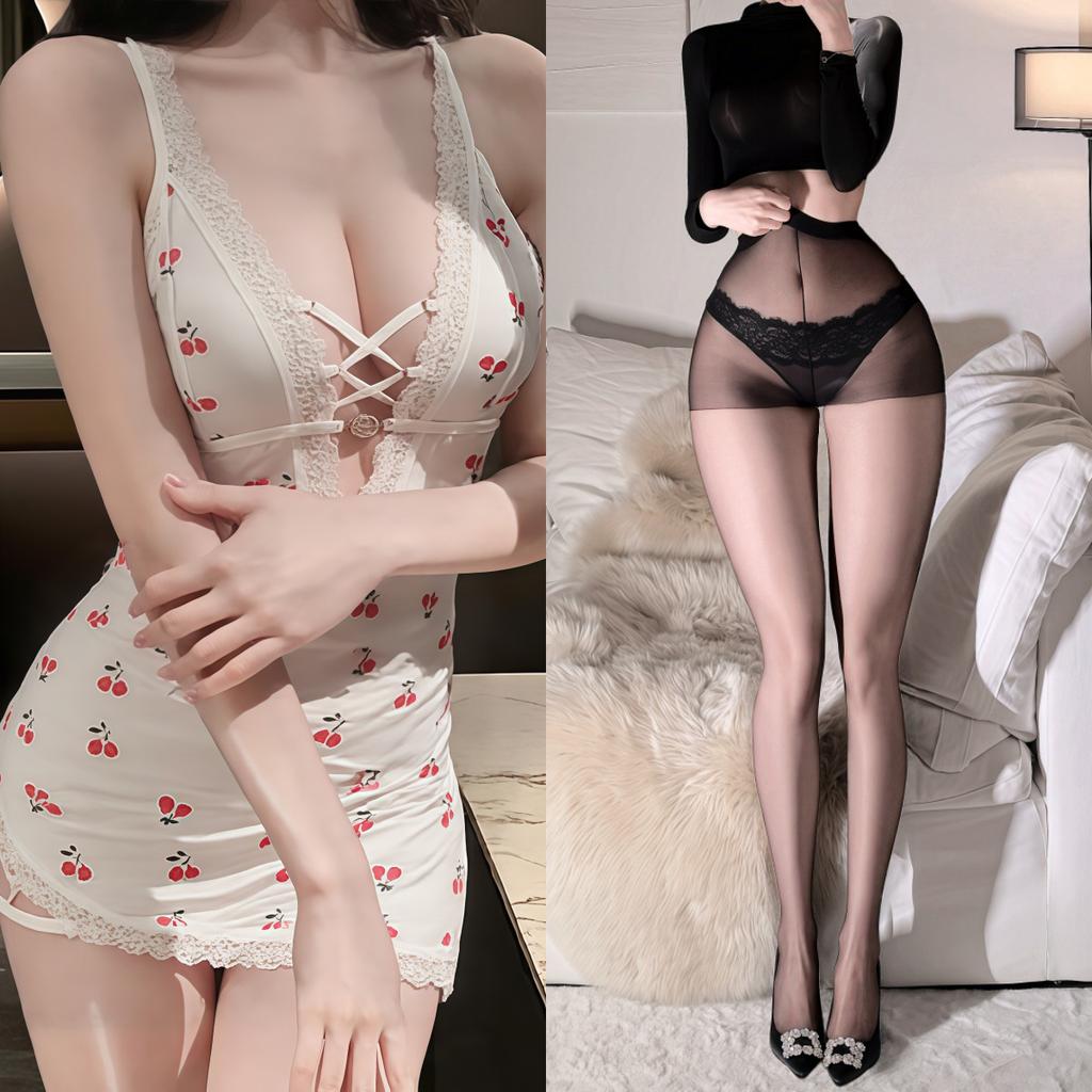Sex Unterwäsche Mädchen sexy kostenlos kleine Brust Pyjamas süß reine Begierde Bett Versuchung Kirsche Nachthemd Träger Hüftwickel