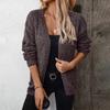 Women's Fashion Casual Solid Color V-Neck Long Sleeve Pocket Knitted Cardigan Sweater Jacket