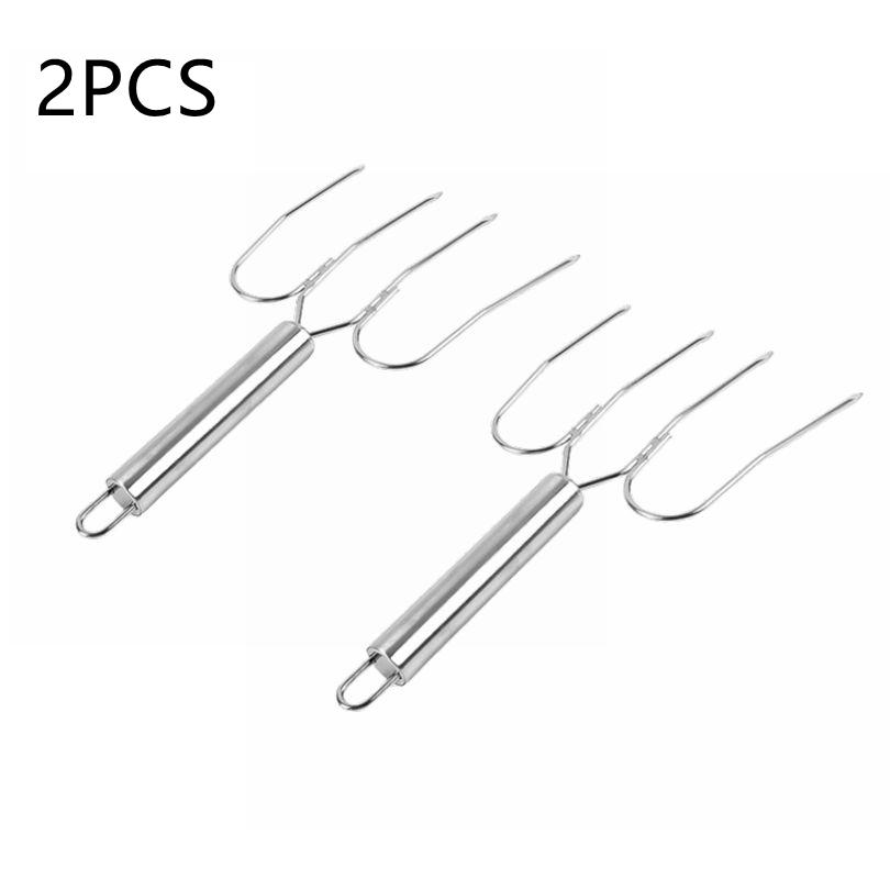 

Stainless Steel 2pcs Four Needle Roast Chicken Fork Heavy Duty Easy Transfer Professional Barbecue Fork Bare Handle