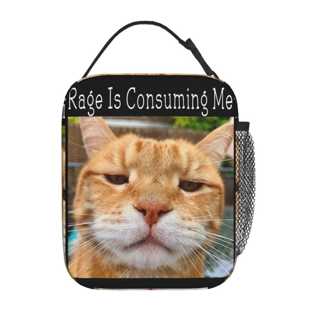Rage Is Consuming Me Funny Cat Kitten Meme Humor Lunch Bag Casual Lunch Box Portable Insulated Thermal Lunch Bags Cooler Bag