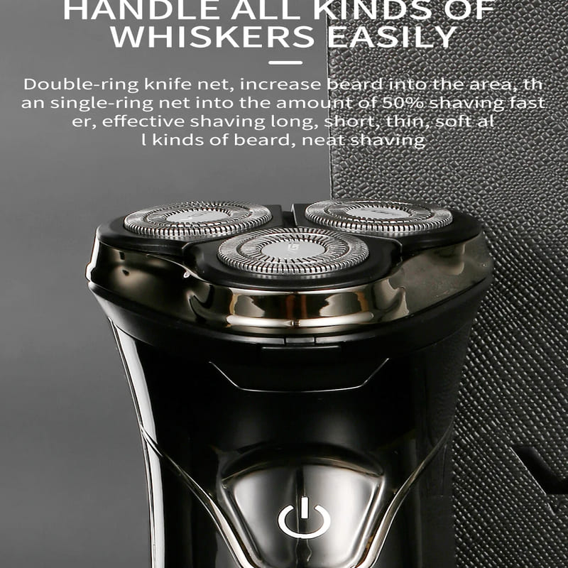 Aparat de ras electric pentru bărbați cu trei lame flotante din oțel inoxidabil, de uz casnic, lavabil pe tot corpul, cu afișaj digital, aparat de ras electric reîncărcabil, sigur