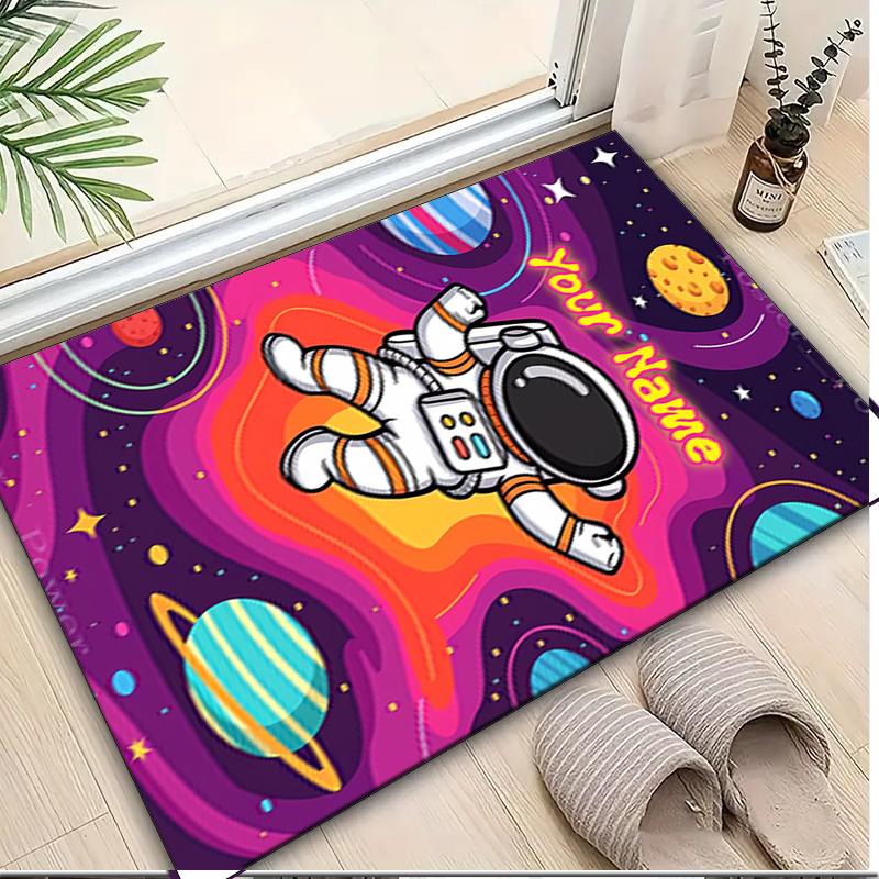 1PC Custom Name Astronaut Space Adventure Theme Floor Mat Ideal for Living Room, Game Rooms, Office, Bedroom,Floor Mat Playful Design