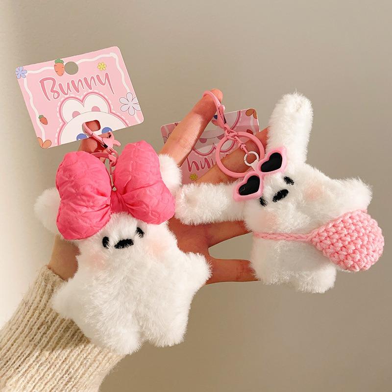 1 Stück Kawaii Hase Plüsch Schlüsselanhänger Ornament Niedliches Plüschtier Schleifenknoten Schlüsselanhänger für Damen Mädchen Vielseitiger Taschenanhänger Anhänger Geschenke