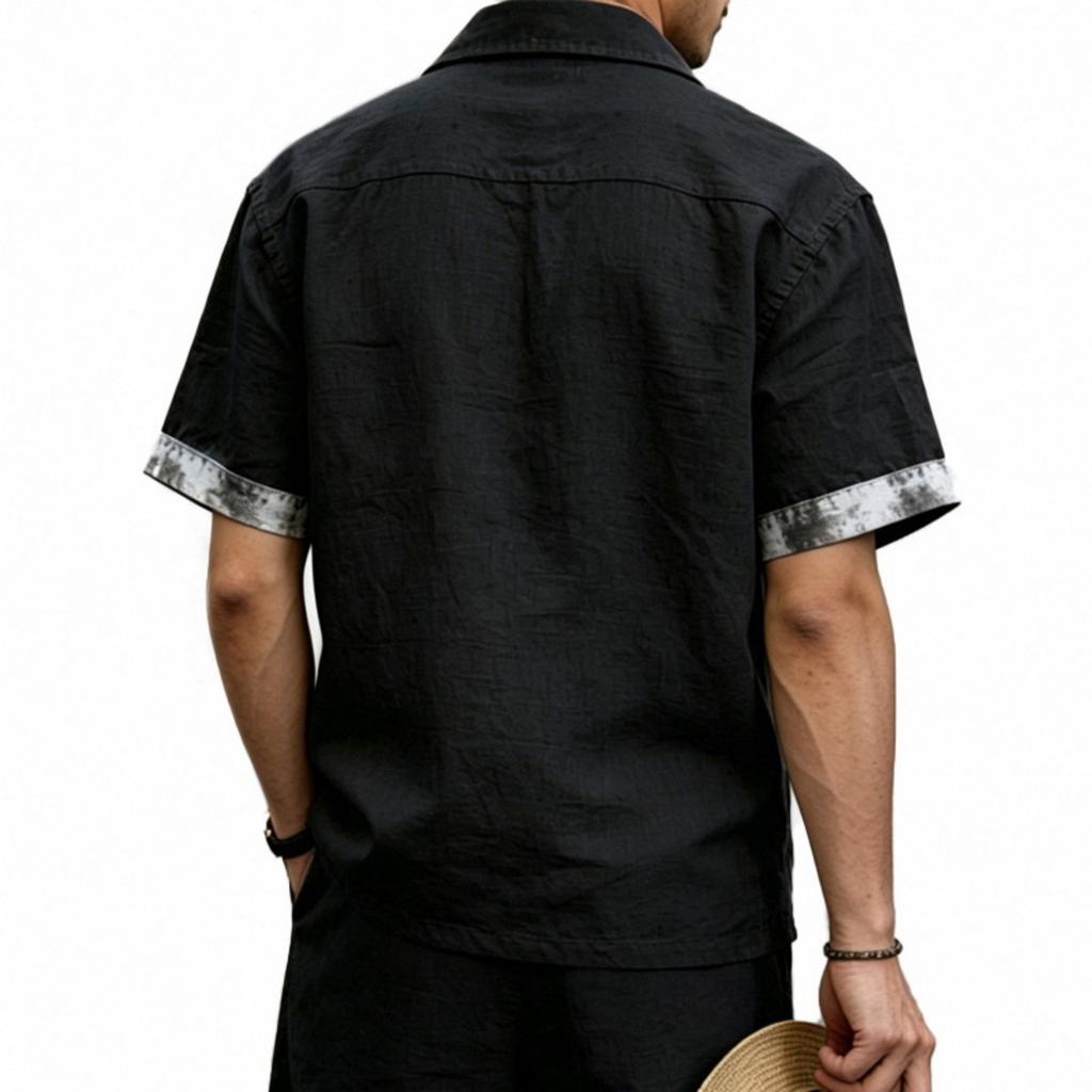 Mens Linen Short Sleeve Button Down Shirt Casual Loose Fit Collared Vintage Style Summer Top for Everyday Wear