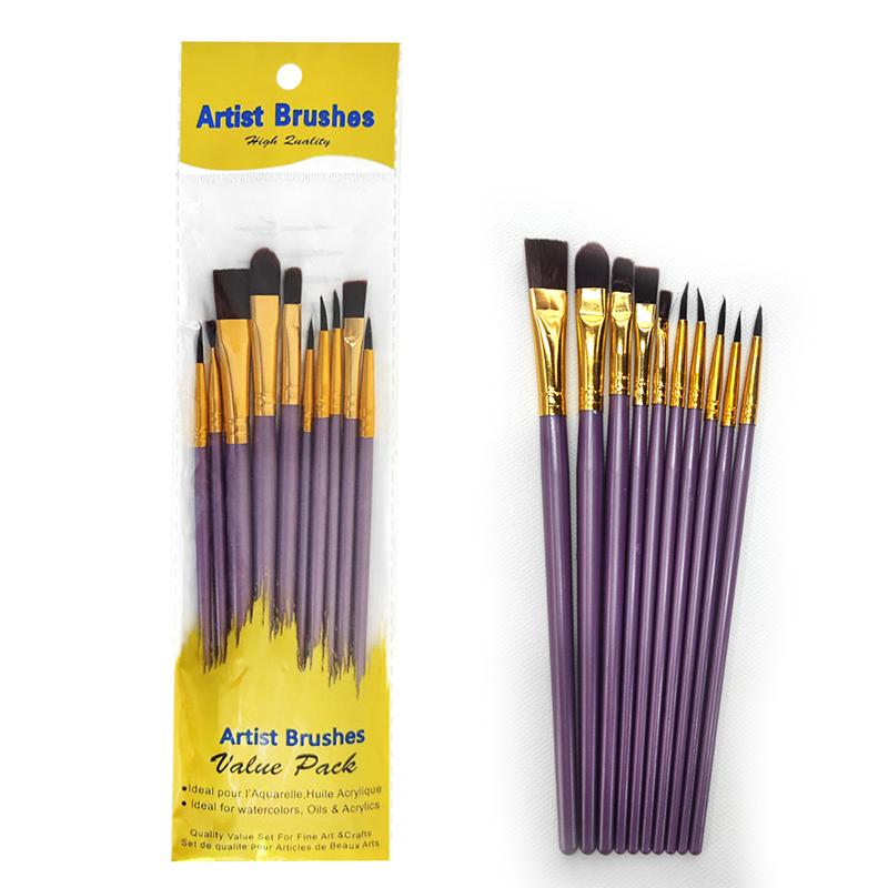 10Pcs Professional Artist Paint Brushes Set Multi-Functional Nylon Round Pointed Flat Tips Hook Line Paint Brush