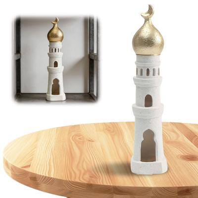 Handcrafted Resin Mosque Models Hollowed Mosque Tower Ornaments Islamic Castle Tabletop Statue for Eid Home Office Decor