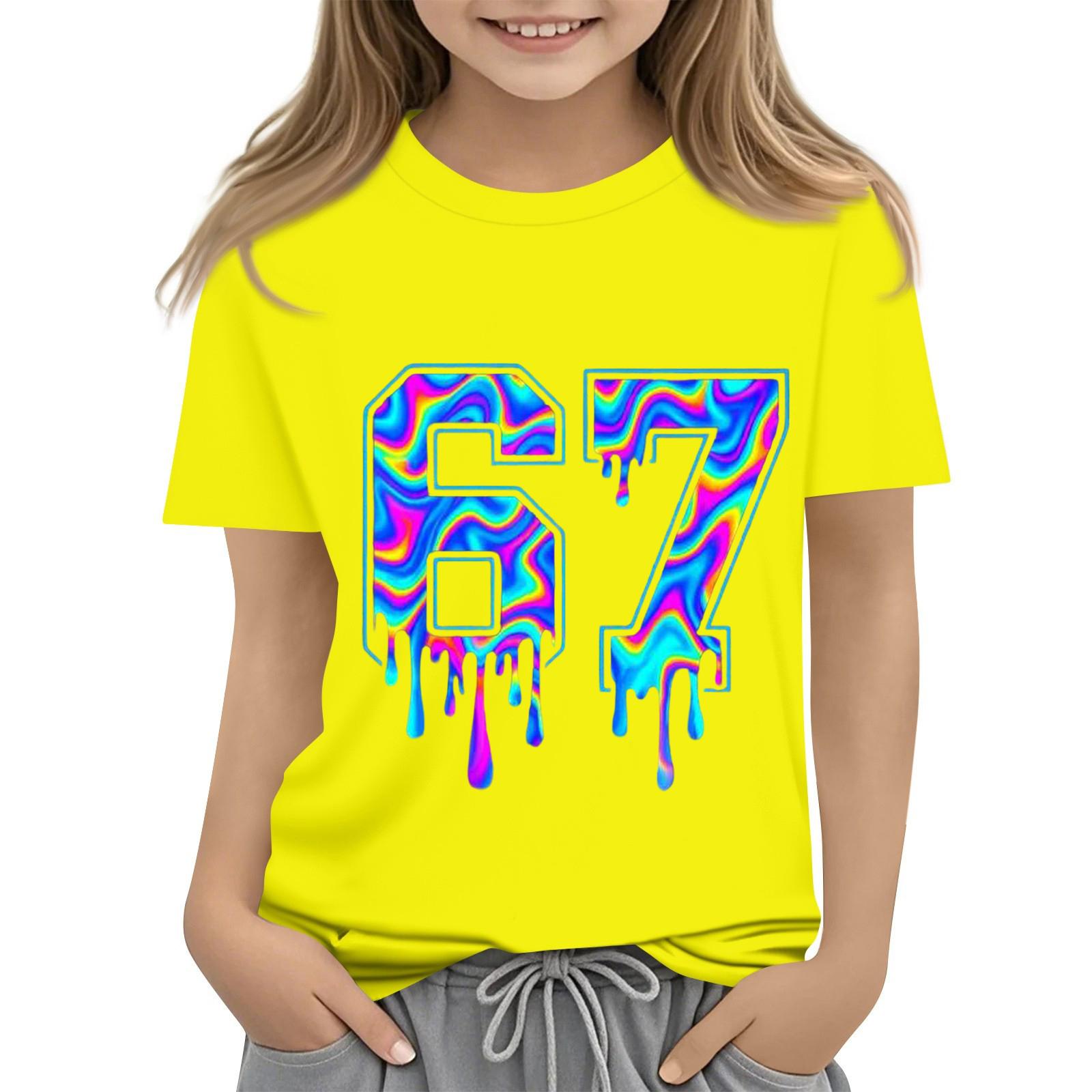 

Girl s Loose Comfortable Casual Fashionable Printed Short Sleeved Top T-shirt 110 жовтий