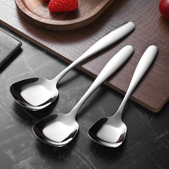 Square Head Spoons Stainless Steel Flat Square Soup Spoons Mirror Finish Dishwasher Safe Tablespoons for Kitchen Home