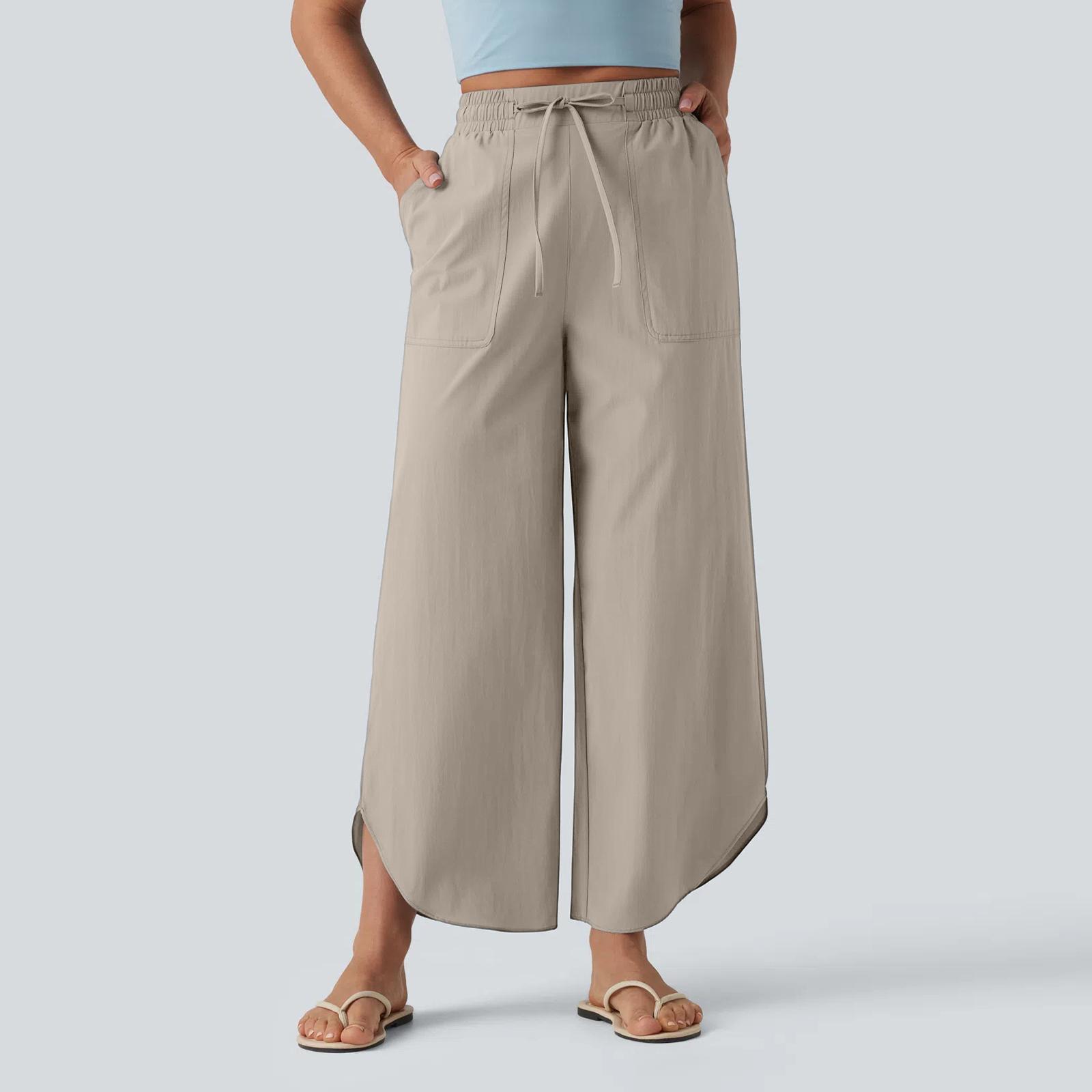 Women s Color Sports Casual Loose Workwear Pocket Cropped Pants L