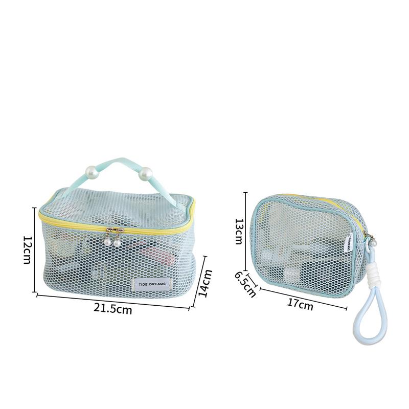 Portable Travel Toiletry Bag with Pearl Zipper Mesh Design for Organized Cosmetics on Journeys