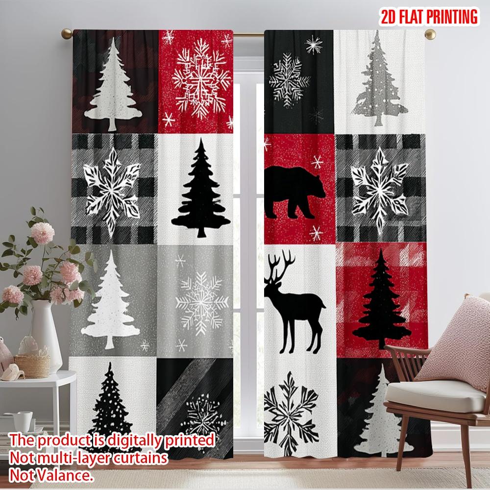 

2pcs,2D plane printing Light Filtering Curtains Winter Festival Forest 100% Polyester (without rod) All Seasons for Bedroom & 52.50×116.00 CM 2pcs