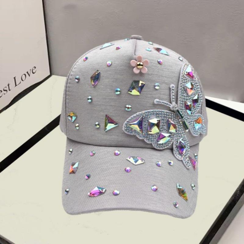 Ladies Hat Colorful Glass Rhinestone Cap Butterfly Fashion Baseball Cap Women's Sunscreen Sun Hat