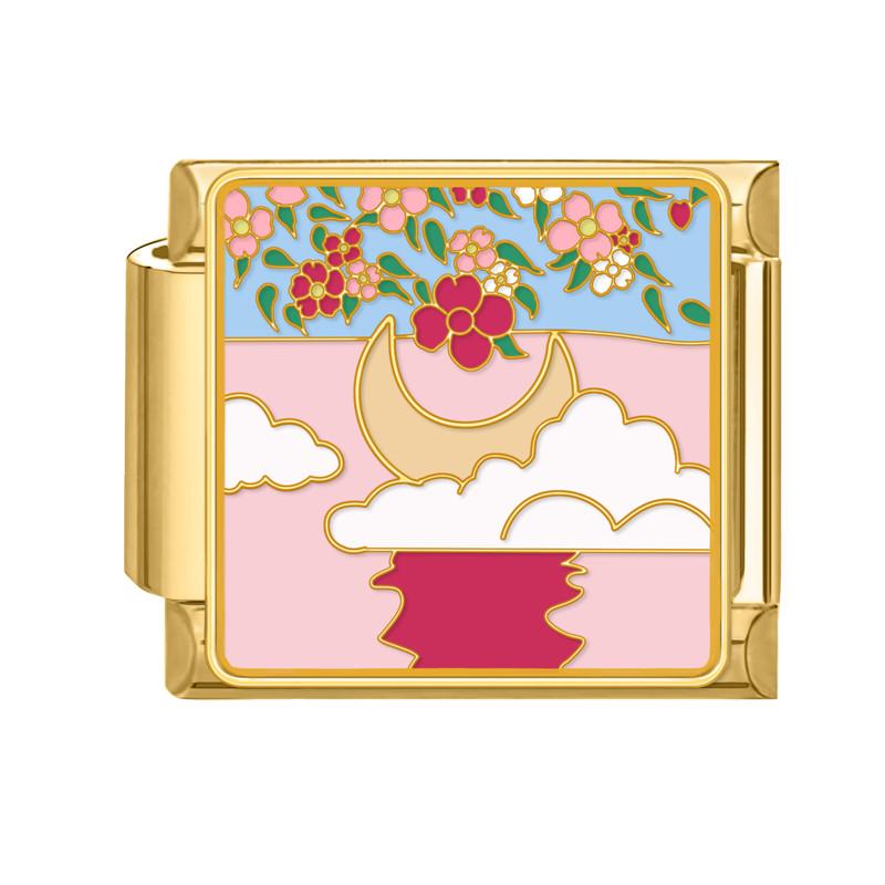Y2K Gold Color Bear Cat Blue Sky Rose Flowers Moon Italian Charm Link Fit 9MM Stainless Steel Bracelet Women DIY Making Gifts