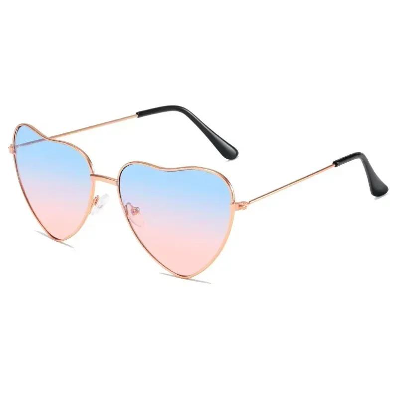 Heart Frame Gradient Color Sunglasses Metal Frame Two-tone Lenses UV Protection Eyewear Outdoor Fashion Trend Sunglasses