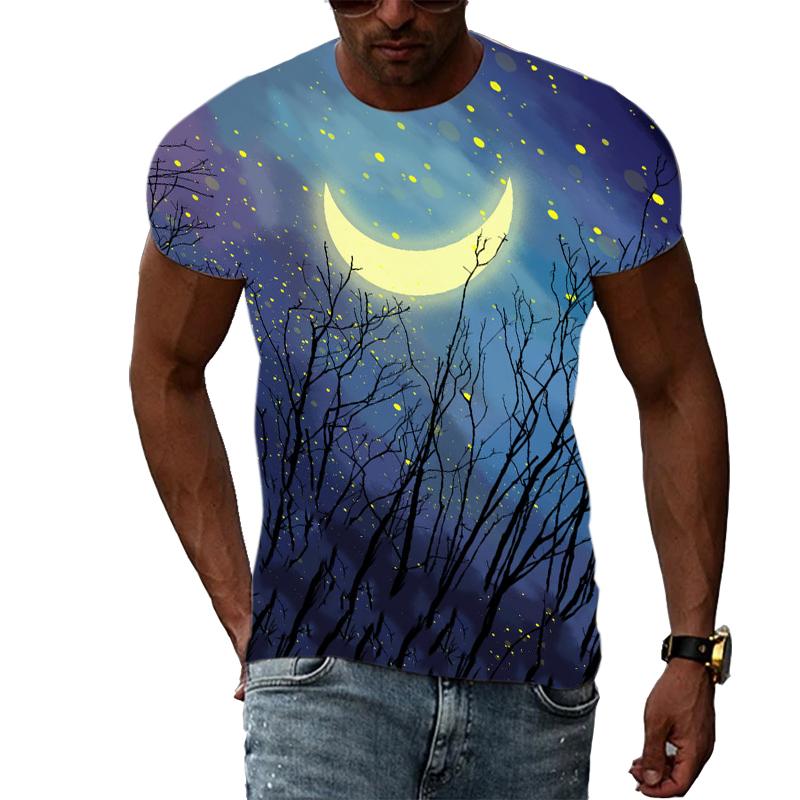 Summer Night Scene graphic t shirts Men Fashion Trend Creative Pattern T-shirt Hip Hop harajuku Handsome 3D Print t-shirts Tops