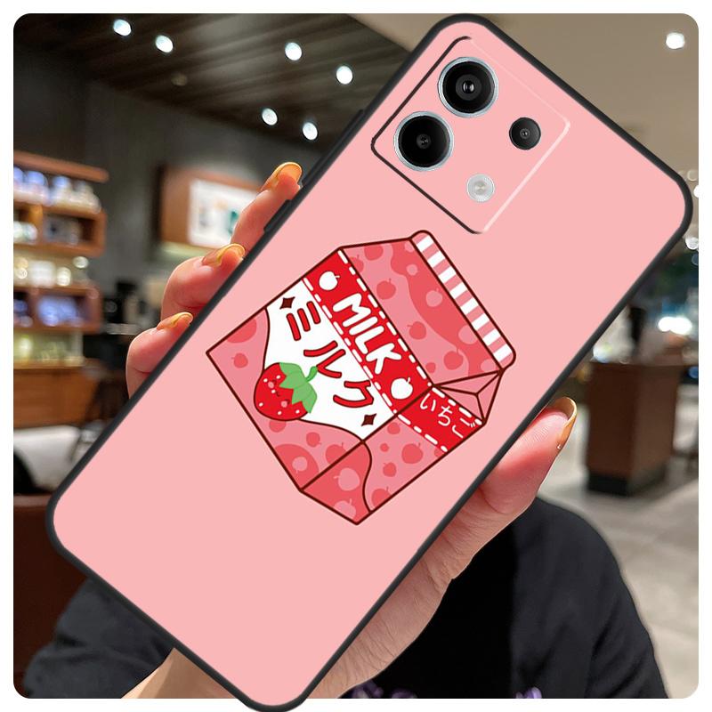 Cute Strawberry Milk Box Case For Xiaomi Redmi Note 14 10 11 12 13 15 Pro Plus Cover For Redmi 15 15C 14C 10C 12C 13C