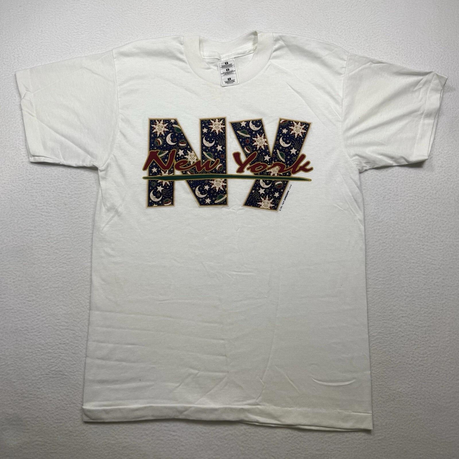 

Винтажная графическая футболка New York NY, 90-е, одинарный шов, белая, 1995 г., размер M, неношеная 2XL