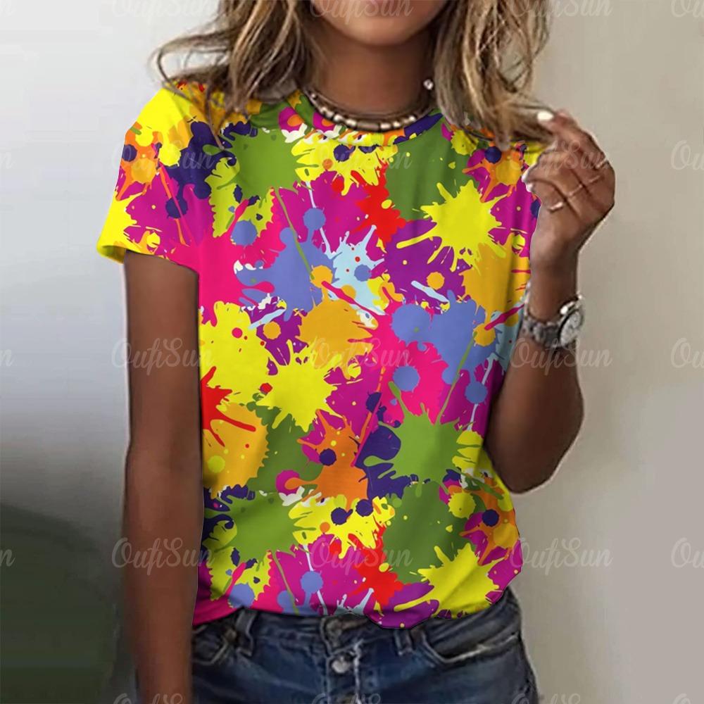 2024 women T-Shirt Short Sleeve O-neck pullover 3D colorful printed love graphic female clothing tops tees
