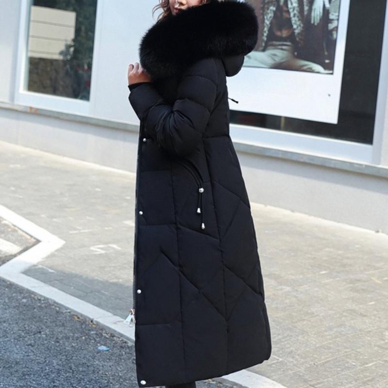 BITCED Winter Fashion Plus Size Cotton Coat for Women Long Waist-cinched Knee-length Thickened Coat with Large Fur Collar