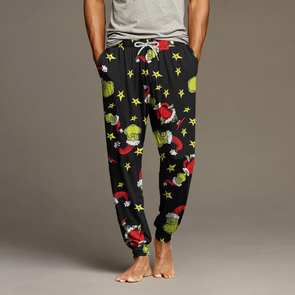 Pánské ležérní kalhoty se stahovací šňůrkou, kapsami a manžetami, domácí spací kalhoty