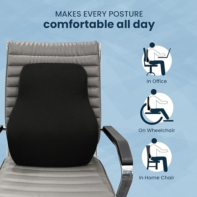 (Black/Grey Lumbar Back Support (Gel Infused) Lumbar Support Pillow for Office Chair for Back Pain, Car Seat, Memory Foam