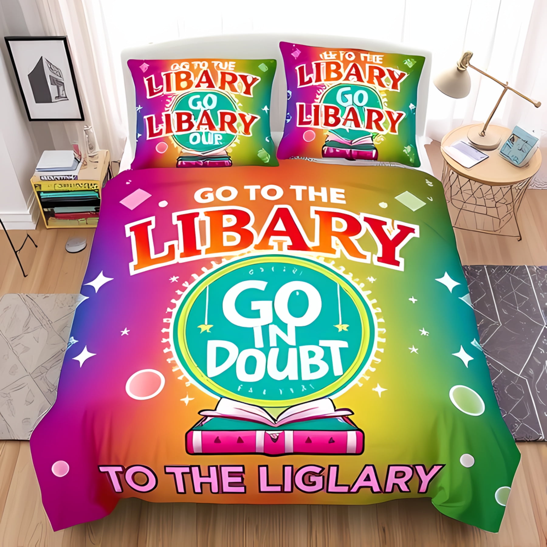 

Comforter Bookshelf Queen Size Digital Drawing Graphic Of Home Library With Books About Different Subjects Image Warm Comforter (quilt)-EU Single(135*200cm)3pcs