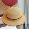 Fashionable color-blocked braided webbing flat straw hat, spring/summer elegance, British style seaside sun-protection hat for women