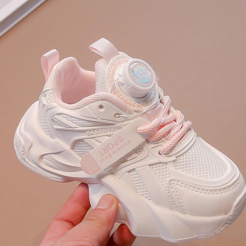 Girls' Sports Shoes 2025 Summer New Children's Knob Single Mesh Shoes Girls' Mesh Breathable Little White Shoes Medium and Old Children