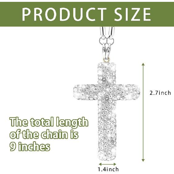 Bling Car Rear View Mirror Accessories Hanging Pendant,Cross Crystal Rhinestone For Car Mirror Hanging,Double-Sided Cross Diamond Religious,Interior