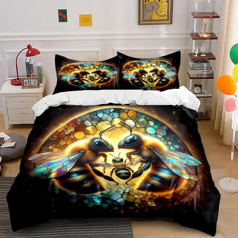 "Bee Art Three-Piece Decor" Bedding Set with 1 Duvet Cover 2 Pillowcases Single Double King Queen Gift