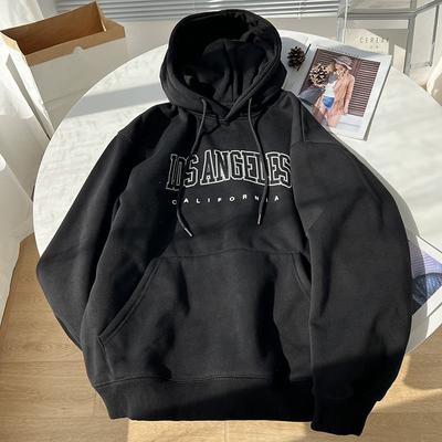 New English Printed Hooded Sweater Men's and Women's Korean Version of Casual Lazy Style Velvet Simple Coat