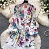 2026 New Floral Print Lace Patchwork Maxi Dress Women Elegant V Neck Long Sleeve White Casual Party Long Dresses Bohemian Robe