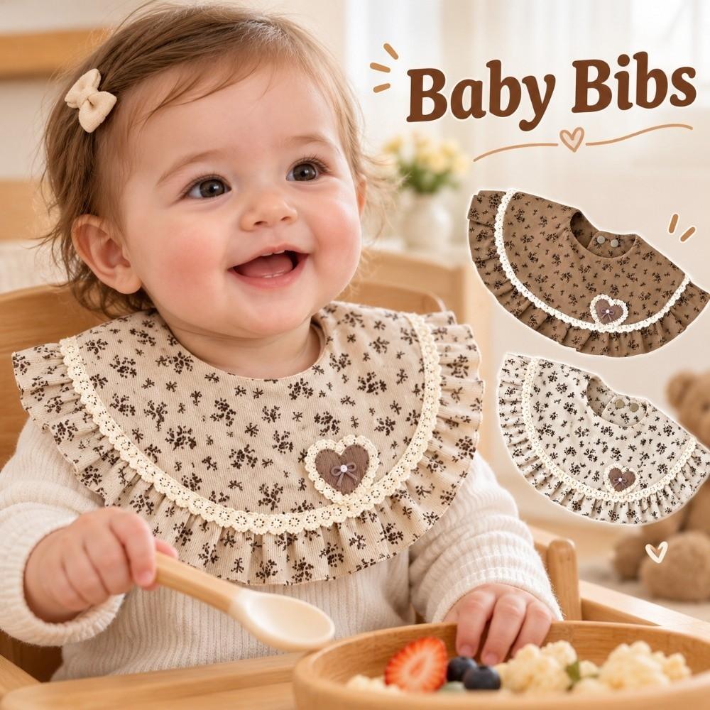 Adjustable Snap Baby Ruffle Bib Floral Lace Saliva Towel Vintage Feeding Drool Bib 0-2 Years Baby
