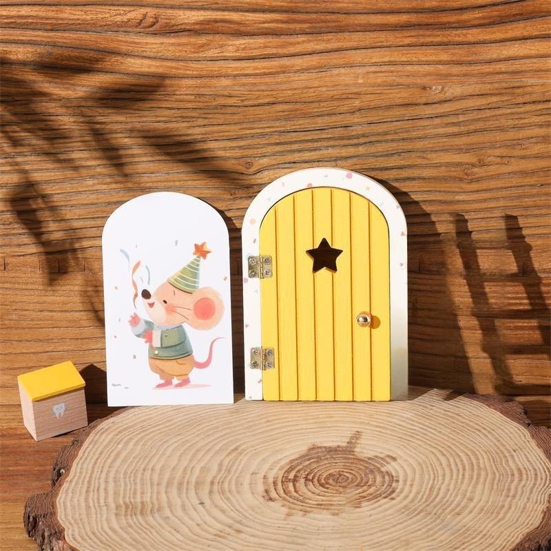 1 Set Exquisite Character Stickers Cute Pretend Play Wooden Arch Openable Door Toys Gift Montessori Wooden Fairy Door Kit