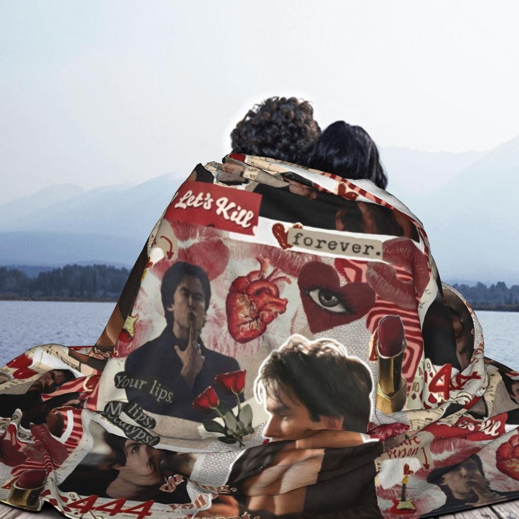 Damon Salvatore Flannel Throw Blanket The Vampire Diaries Blanket for Bed Bedroom Warm Plush Thin Quilt