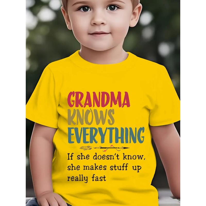 European sizes Summer Boys' Fashion Short-Sleeve T-Shirt "Grandma Knows Everything..." Letter Print Outdoor Casual Top