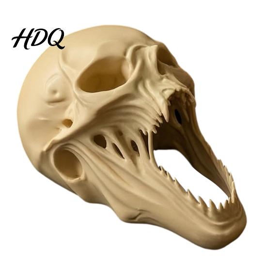 Gruseliger Kiefernschädel Tischornament 3D Gedrucktes Halloween-Ornament, Realistische Horror-Statue, Gruselige Party-Requisiten für Spukhäuser Figur mit Scharfen