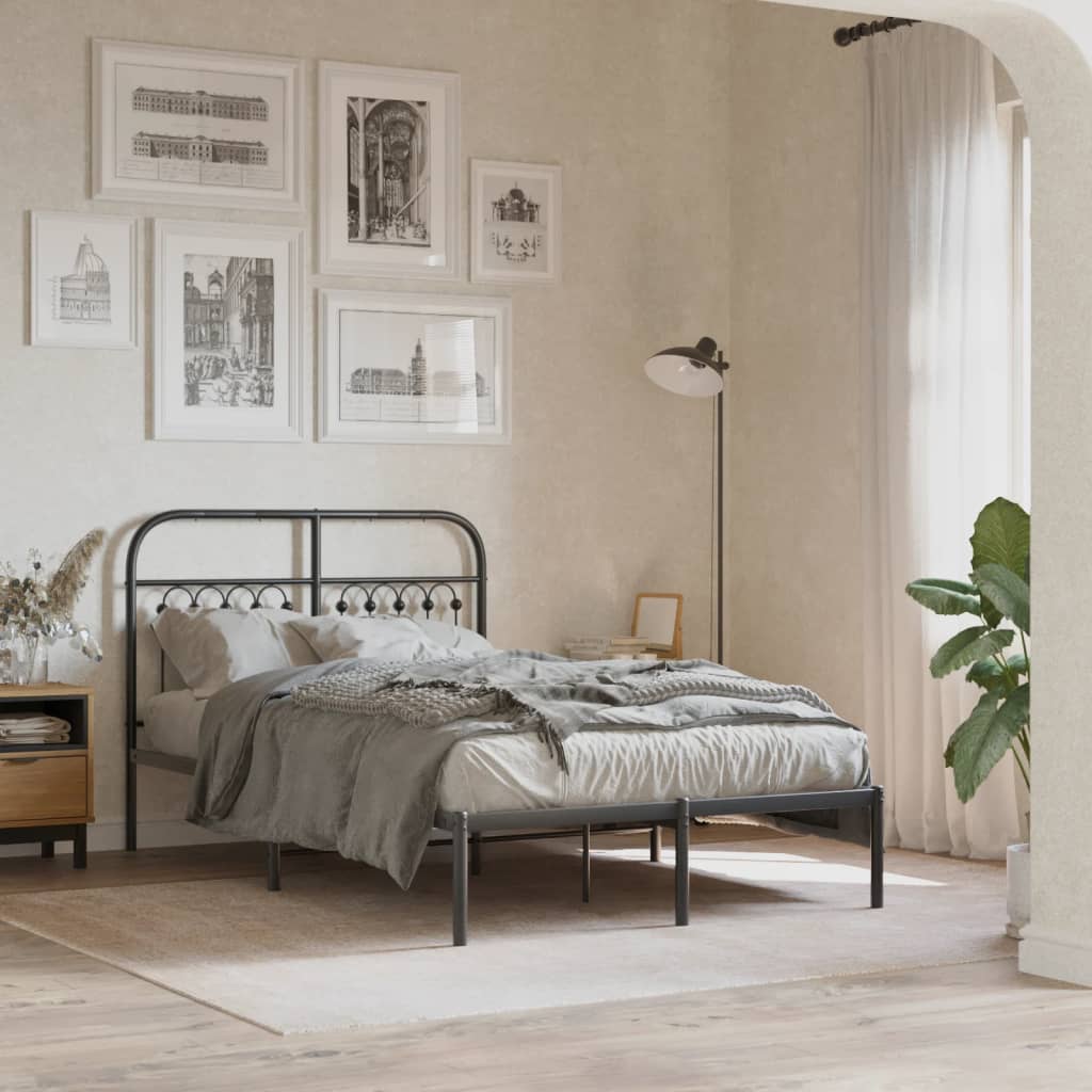 Metal Bed Frame with Headboard Black 120 x 190 cm