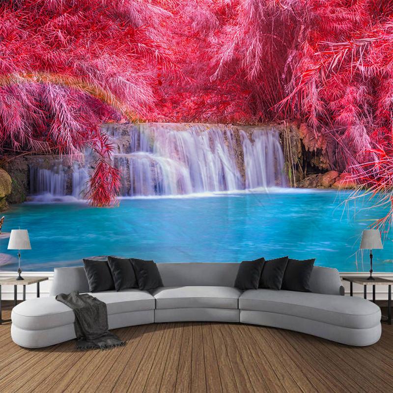 Forest Waterfall River Stream Sunshine Wall Tapestry Art Decoration Home Bedroom Living Room Decoration