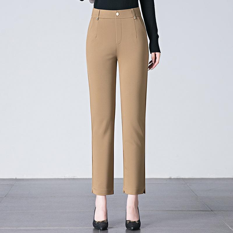 Petite High-Waist Straight-Leg Stretch Pants for Women - Slimming Nine-Point Length, Ideal for Spring and Autumn