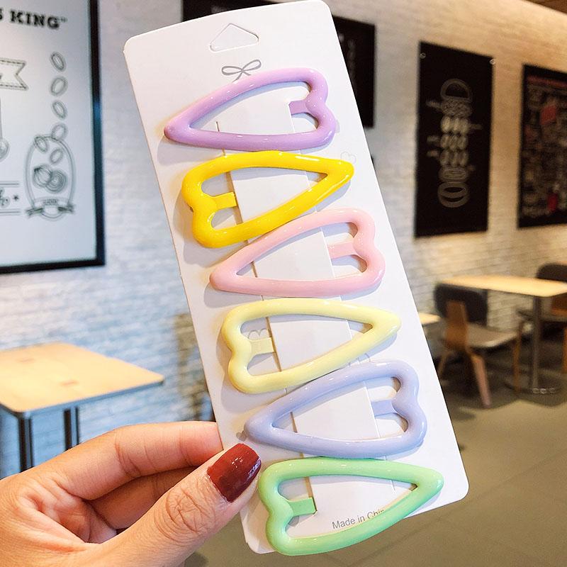 

6PCS/Set New Women Girls Cute Colorful Heart Triangle Hairpins Sweet Hair Clips Barrettes Hair Ornament Fashion Hair Accessories