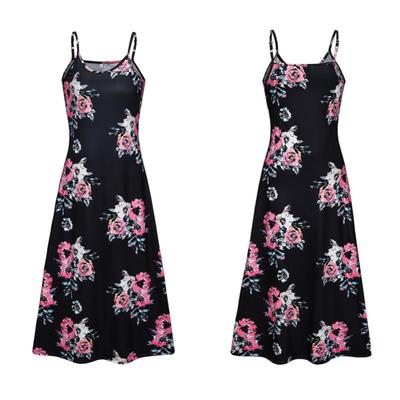 Ashley Woman Women V Neck Adjustable Straps Chrysanthemum Print Large Hem Long Sling Dress
