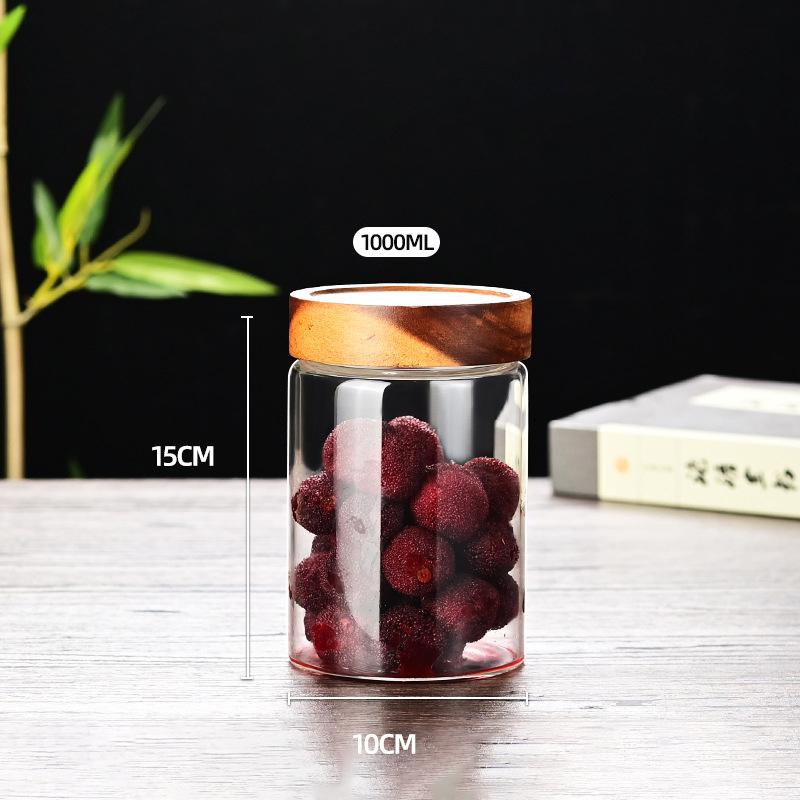 Kaffeebohnen Glas Versiegelbares Glas Tee Kaffee Pulver Gewürz Versiegelbares Aufbewahrungsglas Akazienholz Deckel Glasbehälter