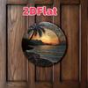 Bohemian Style Round Metal Wall Art Tropical Sunset Ocean Palm Tree Home Decor Gift